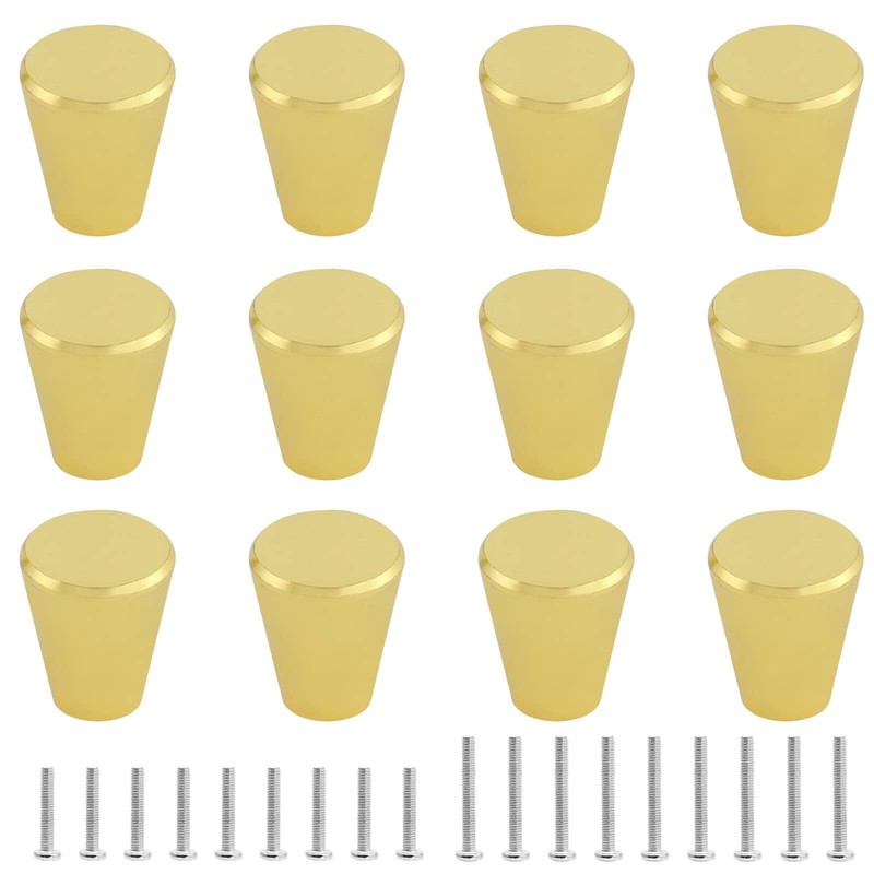 12 Pack Polished Gold Cabinet Knobs Gold Drawer Knobs Cone Shaped Solid Dresser