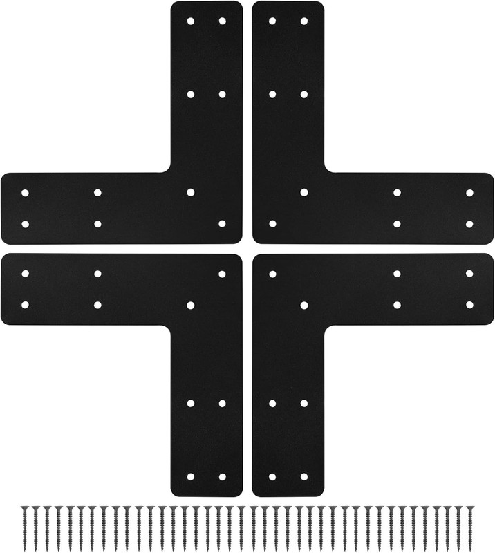10×10 L Post Bracket 4PCS L Flat Mending Plate for Wood 4×4 6×6 Lumber Black