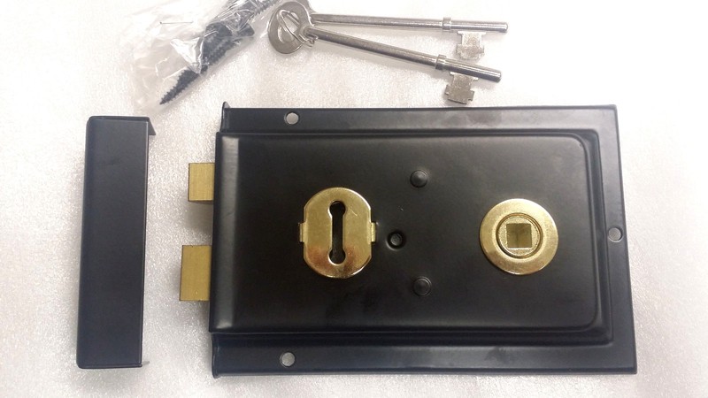 Vintage Hardware Collection Door Rim Lock , back Finish 6×4″ Brand New