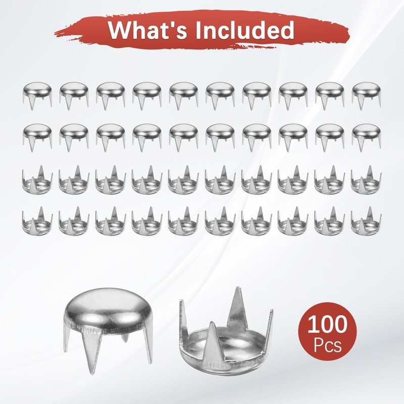 Round Dome Rivets [100pcs] - 7mm Round Dome Studs for Leather Craft - [Silver] gallery