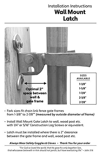 Wall Mount (Flat Back) Fork Gate Latch - Use for 1-7/8inches (2Gate Frames, E... gallery