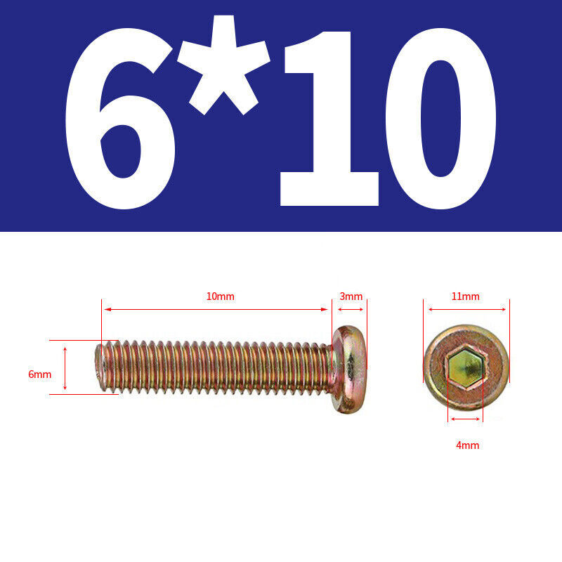 M6 M8 Flat Round Head Hex Socket Screws Color Zinc Carbon Steel Allen Key Bolt