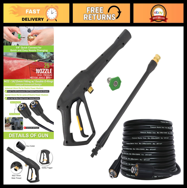 Replacement Spray Gun with Extension Wand & 32FT Hose Kit for Electric Pressure