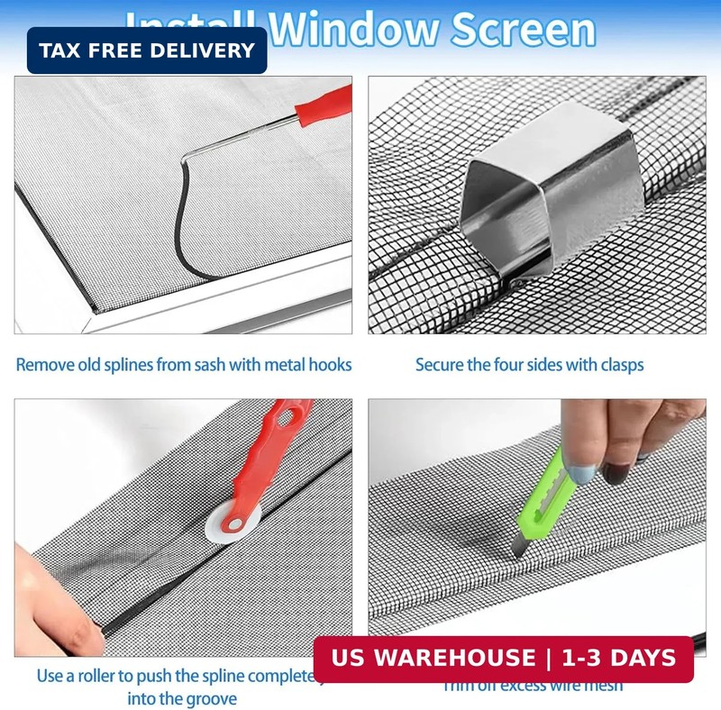 Window Screen Repair Kit 48"x118" - Includes Full Tools Set Replacement Window S gallery