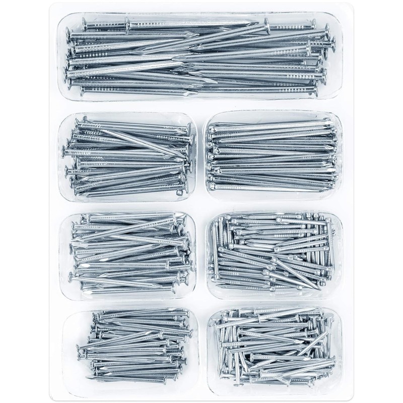 STUHAD 400pcs Hardware Nails Assortment Kit, Picture Hanging Nails 7 Size