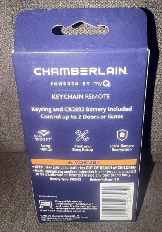 Chamberlain 2-Button Keychain Garage Door Opener Remote Model# CH382 gallery