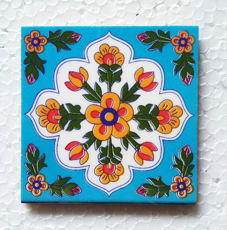 Traditional Patterned Multi Colored Decorative 4 x 4'' Ceramic Tiles Pack of 6 gallery