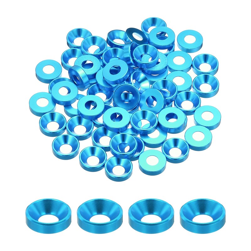 M5 Cone Cup Countersunk Washers,Anodized Aluminum for Screw RC,60PCS(Light Blue)