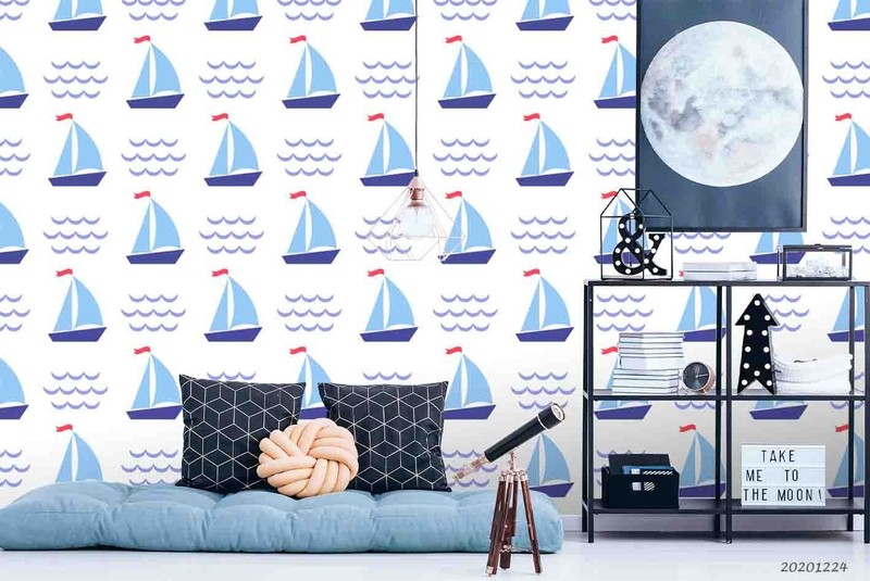3D Sailboat Waves Cartoon Pattern Self-adhesive Removable Wallpaper Murals gallery