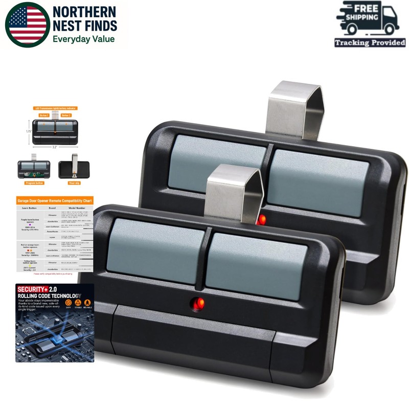 Durable 2-Button Garage Remote Control - Liftmaster 892LT Security+ 2.0, 2-Pack