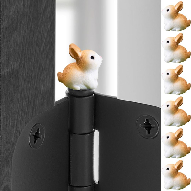 6pc Magnetic Rabbit Door Hinge Toppers Miniature Animal Figurine Home Decor Set