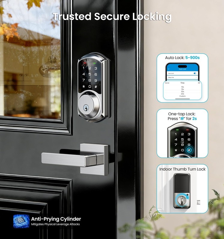 VE06-L Smart Locks with 2 Lever Handle Set, App Control, Keyless Entry Deadbo... gallery