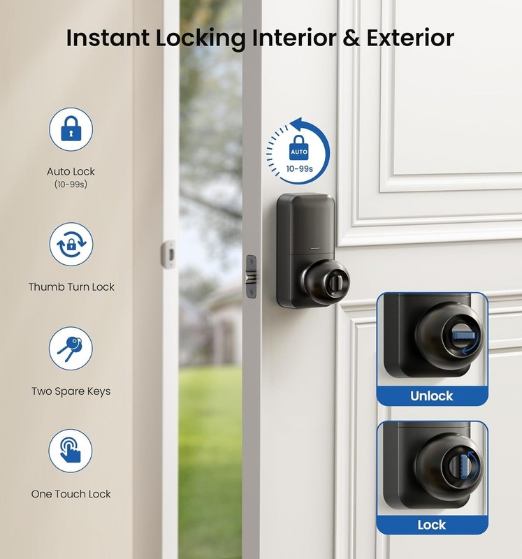 Advanced Keyless Entry Door Lock - Weatherproof Digital Knob with Passage Mode gallery