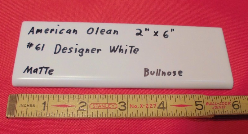 1 pc. Ceramic Bullnose Tile 2” X 6” Matte Designer White #61: by American Olean
