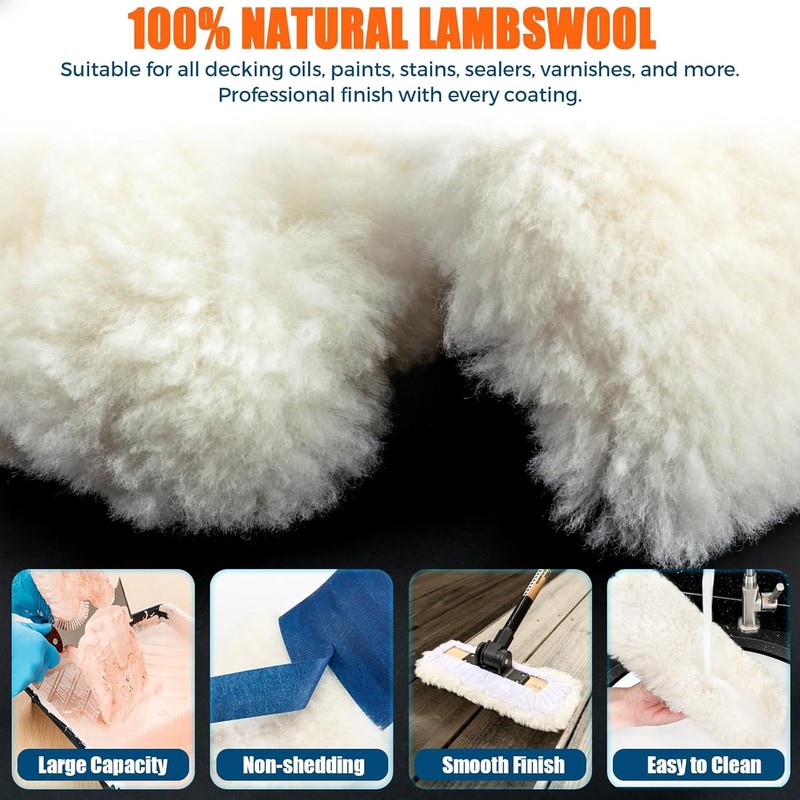 4 Pack 10 Inch Lambswool Applicator Kit, 180° Adjustable Lambskin Deck Stain gallery