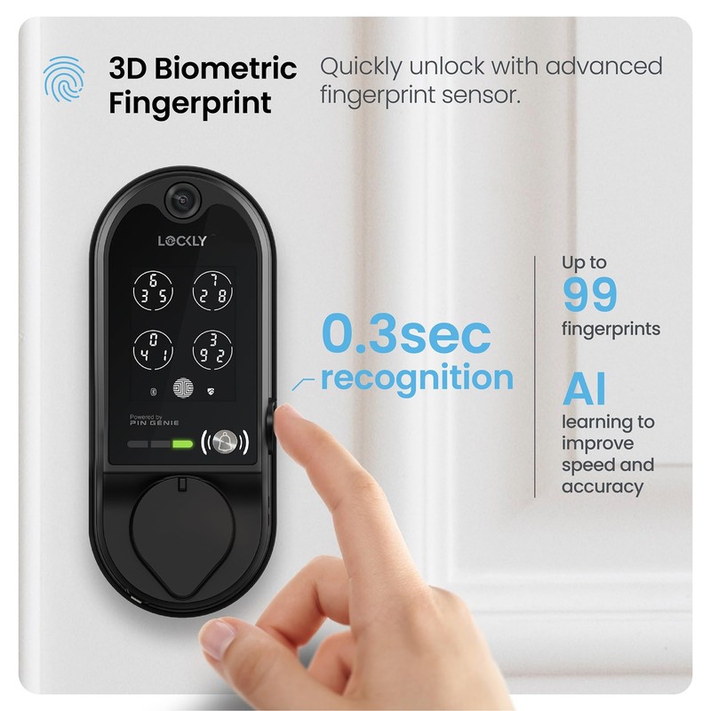 Lockly Vision Smart Lock with HD Video Doorbell, Fingerprint Door Lock for Front gallery