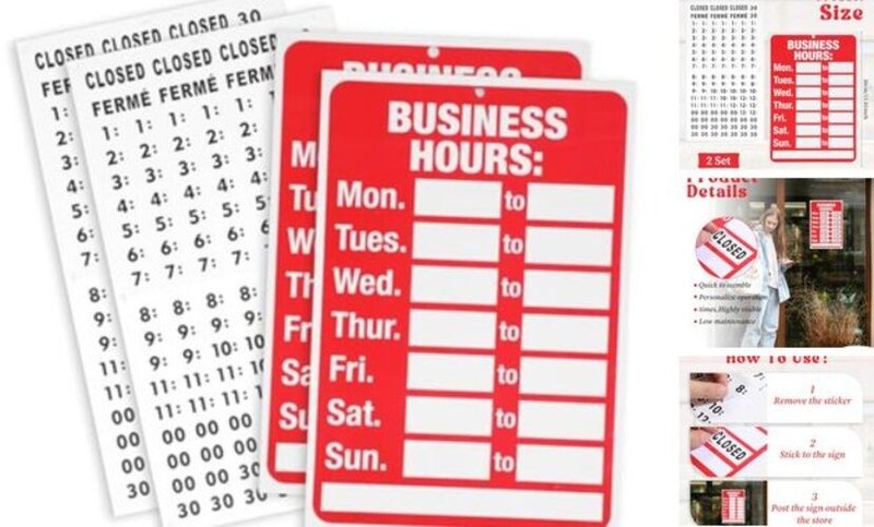 2 Set Business Hours Open Closed Sign Kit for Glass Door or Window, Ideal Hour