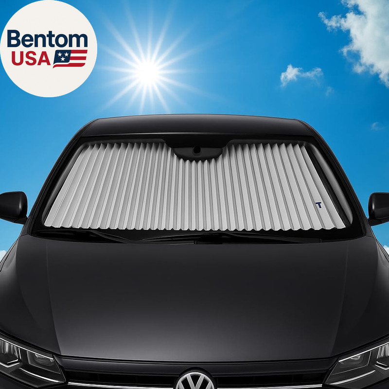 Universal Fit Retractable Shade Auto Windshield Sunshade Silver Reflective - Eas gallery