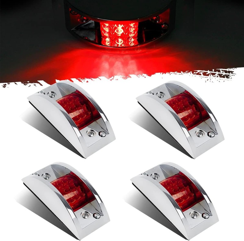 4x Red Sealed Chrome Armored LED Trailer Clearance and Side Marker Light 12 LED
