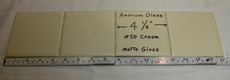 6 pcs. Vintage 4-1/4" Matte Ceramic Tiles; by American Olean, A Soft Cream Color gallery