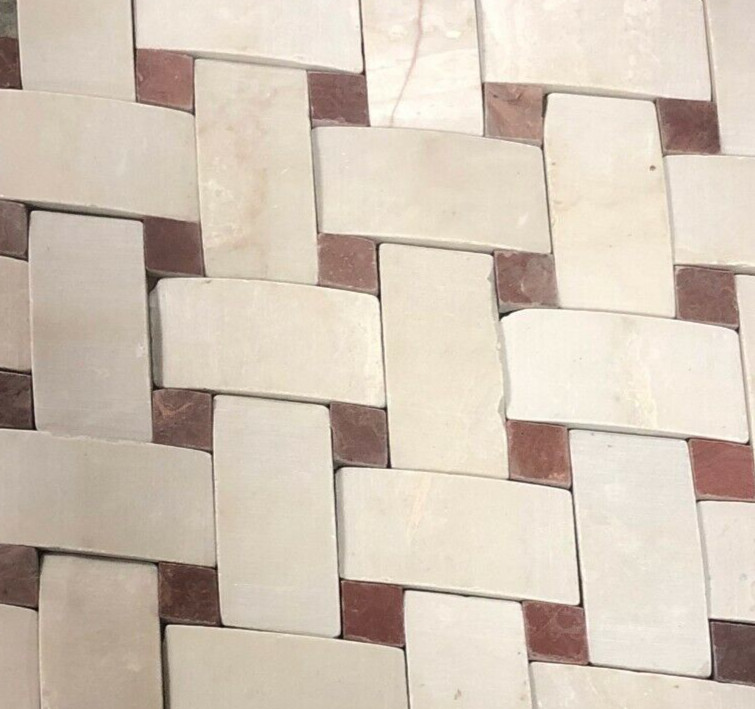 12×12 Tile White Weave Red Diamond Stone Backsplash Wall (10 Square Feet) T-08