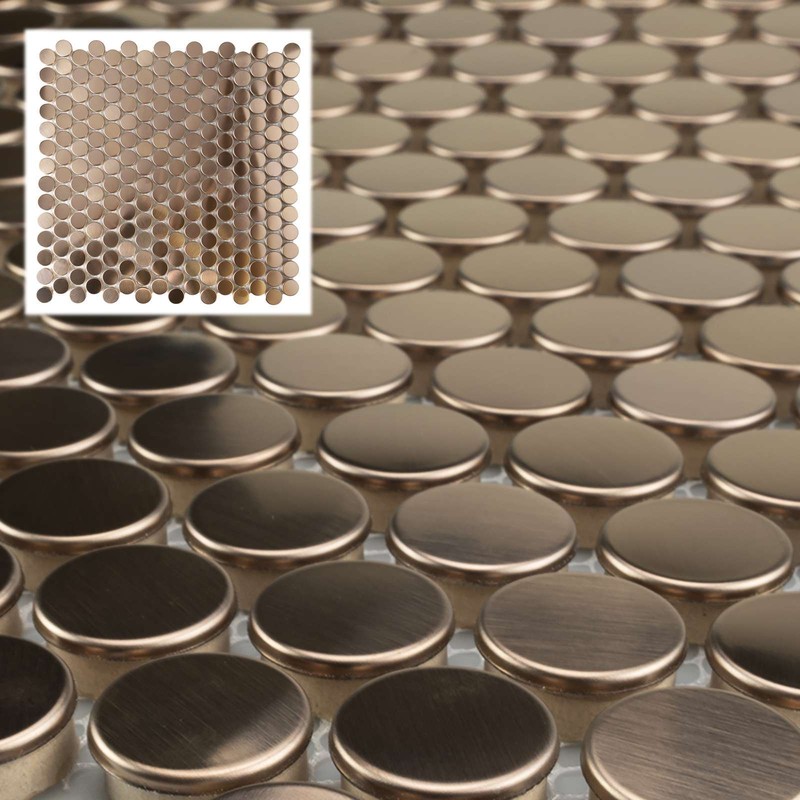 Brushed Stainless Steel Penny Round Rose Gold Copper Tile Backsplash TDH15MDR