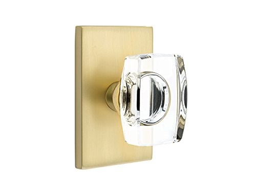 Privacy Set, Modern Rectangle Rosette, Modern Windsor Crystal Knob (Satin Brass)