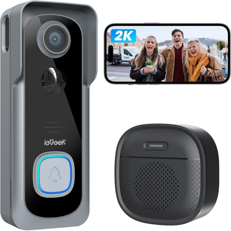 ieGeek Wireless Doorbell Kit with Included Chime, 2K 3MP, PIR Motion Detection