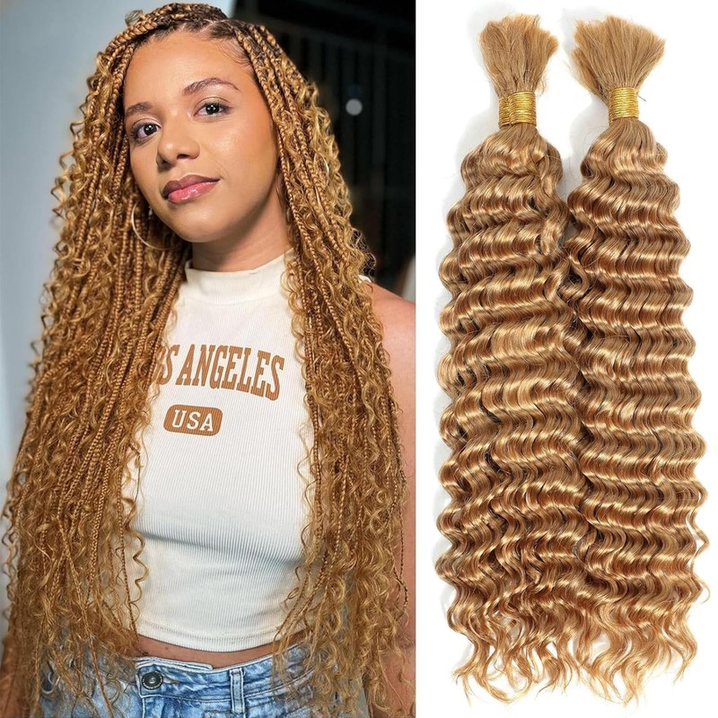 Fabimiya Deep Curly Braiding Human Hair 100g 24 Inch Color 27 Honey Blonde Deep