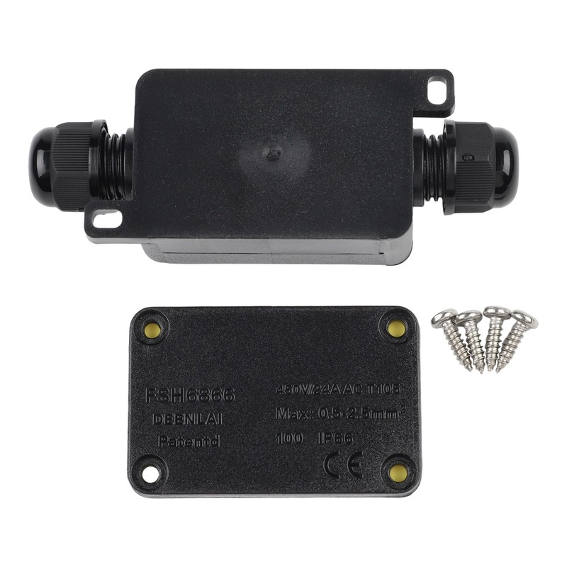 240V Black Waterproof Junction Box with 2 Ports for Outdoor Applications gallery