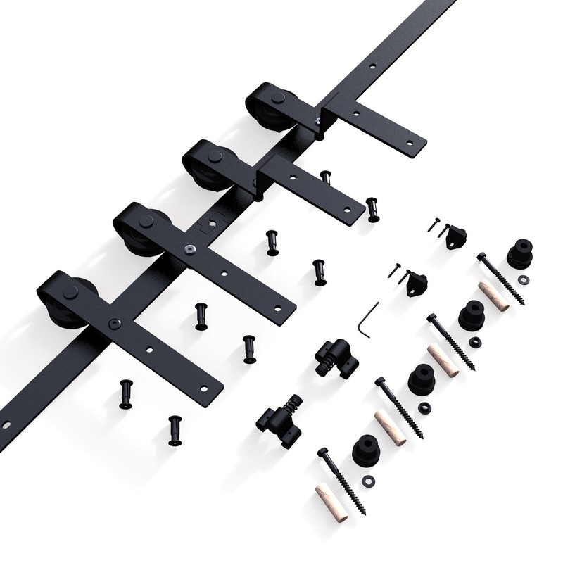 CCJH 4FT-20FT Upgraded Bypass Sliding Barn Door Hardware Kit for Double Doors