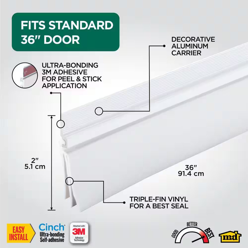 CINCH 2 In. X 36 In. Interior White Aluminum and Vinyl Self-Adhesive Door Sweep gallery