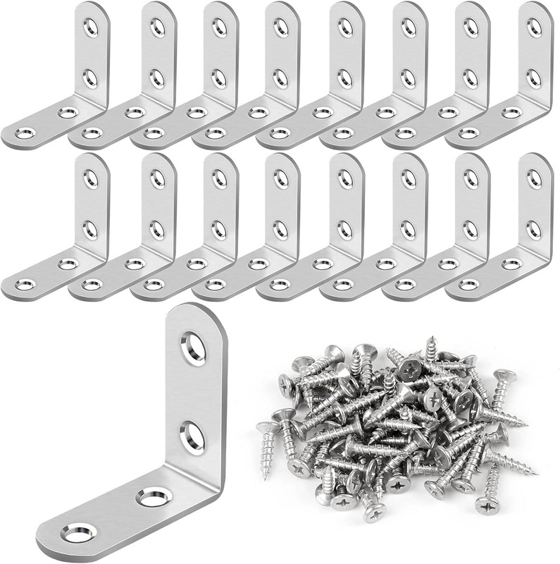 Set 16 Escuadras L Acero Inox 90 Grados Con Tornillos Para Estantes Muebles