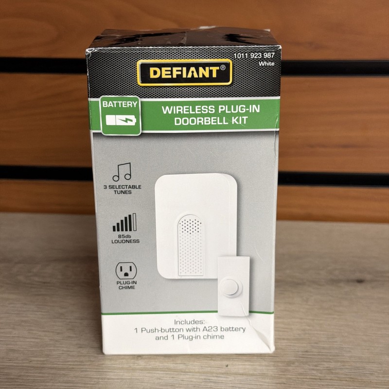 Defiant Wireless Plug-In Doorbell Kit with White Insert and 1 Push Button, White