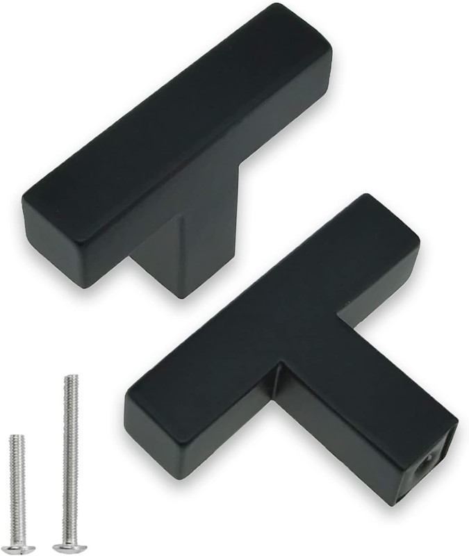 Hardware Handle, 2 Pack Square T-Shaped Cabinet Pulls, Matte Black, Stainless St