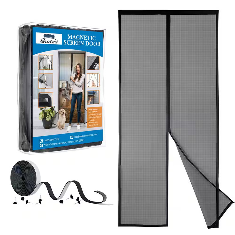 39 In. X 82 In. Black Fiberglass Magnetic Screen Door Heavy Duty Mesh Curtain Bi