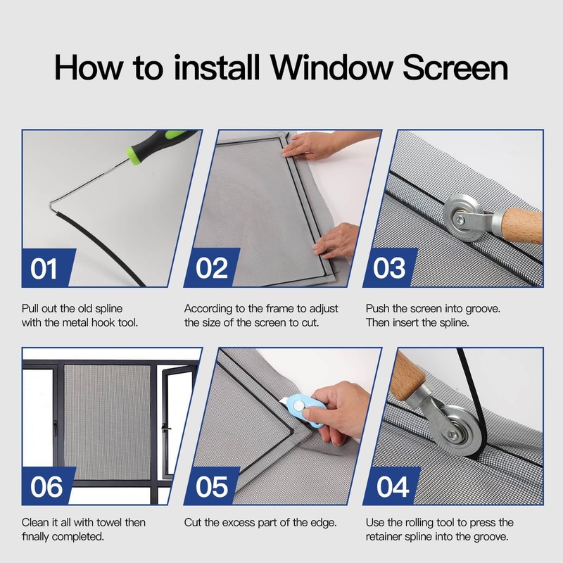 Window Screen Door Repair Kit Include Window Screens Mesh 48"x118" with All Tool gallery