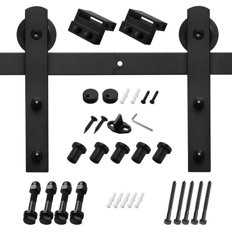 6.6 Ft./79 In. Black Sliding Barn Door Track and Hardware Kit with I-Shape Hange