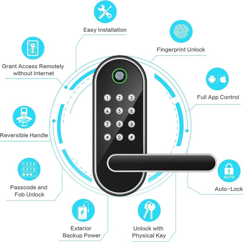 Smart Door Lock Keyless Entry Fingerprint Bluetooth WiFi App Remote Alexa Google gallery