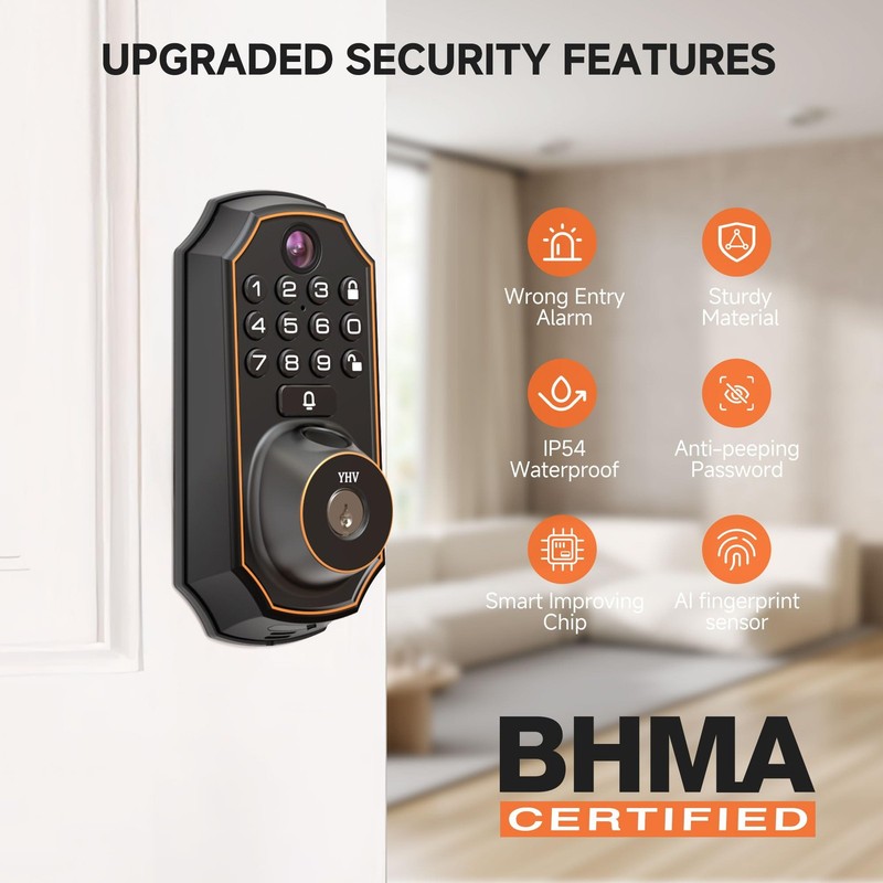 Keyless Entry Door Lock with Camera Fingerprint Smart Door Lock with App Remo... gallery