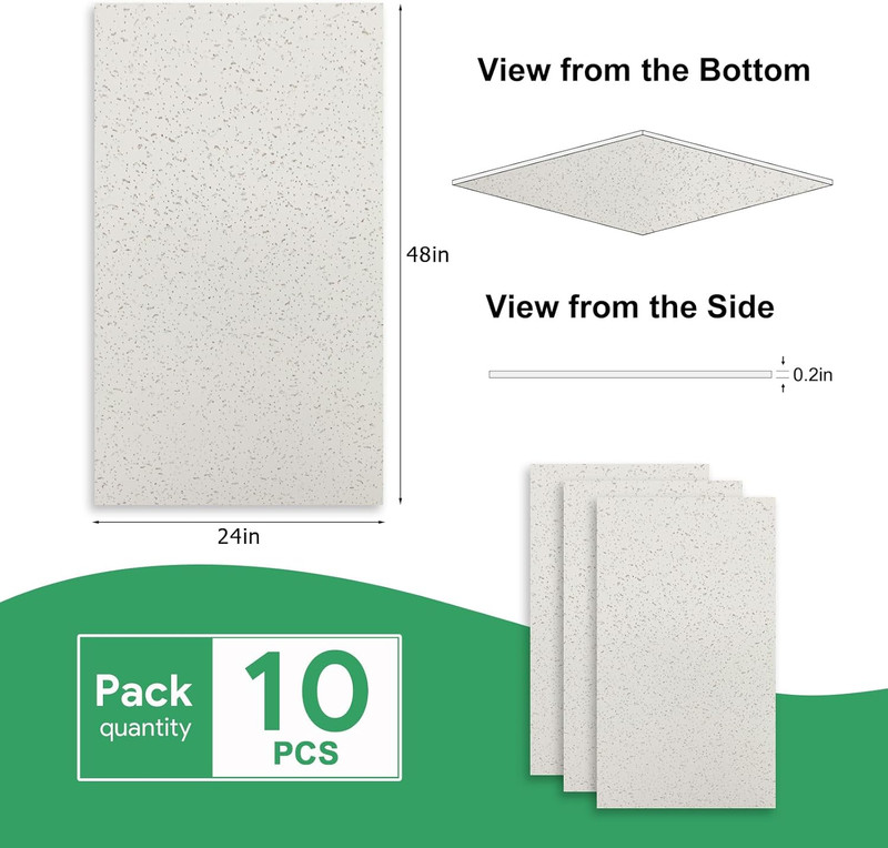 Waterproof 2x4 Ft PVC Ceiling Tiles - Fire-Rated, Washable, Pack of 10 gallery