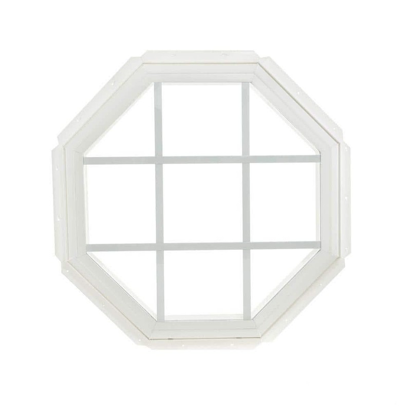 Fixed Octagon Geometric Window Vinyl Insulated Glass Criss Crossed Grid Frame