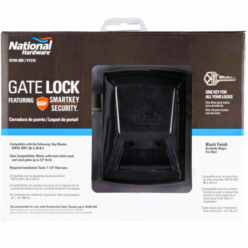 Gate Lock Black Finish SmartKey Security Set N109-080 National Hardware