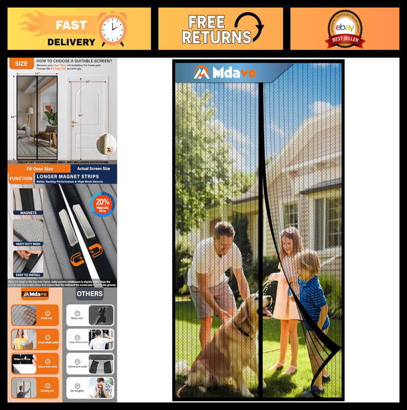 Magnetic Screen Door Mesh Curtain – Heavy-Duty, Bug-Proof, Pet & Kid Friendly, 3