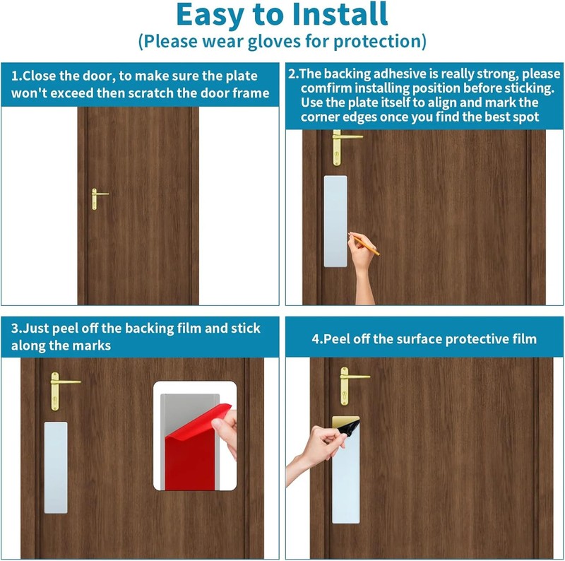 2 Pcs Door Scratch Protection Plate 3" x 12", Stainless Steel Push Plate, Self A gallery