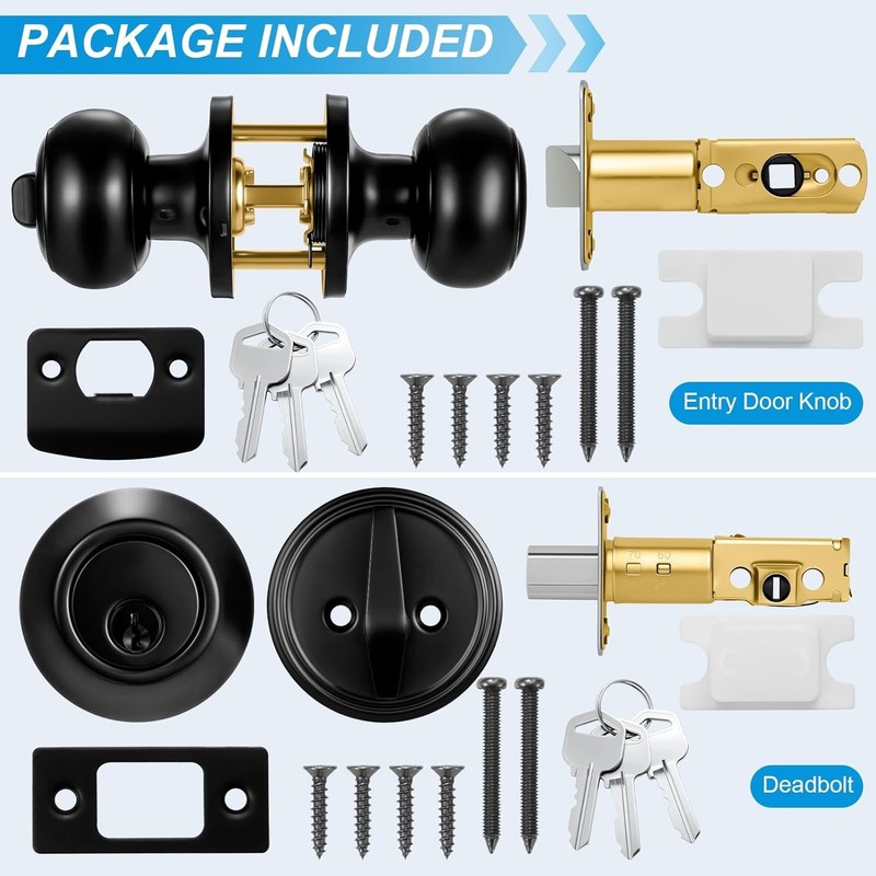 4 Pack Front Door Lock Set Matte Black Exterior Door Lock Set with Deadbolt Sing gallery