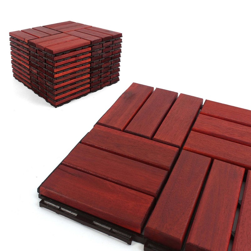 3rd Street Inn Deck Tiles - Interlocking Acacia Patio Tiles - Red Clay Finish