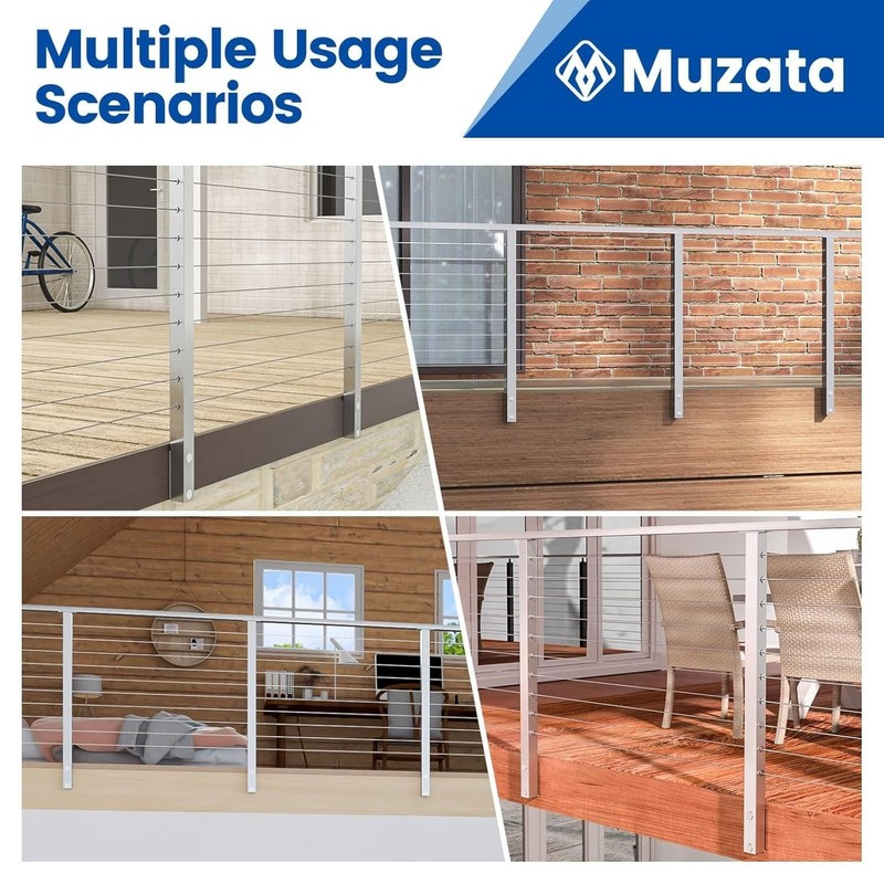 Muzata Side Mount Cable Railing Post 36 Inch 36"x2"x2" Brushed Stainless gallery