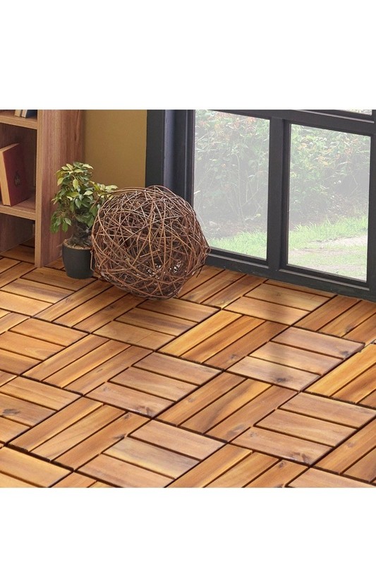 Patiojoy Patio 27PCS Interlocking Tiles Acacia Slat Wood Garden Indoor &Outdoor gallery