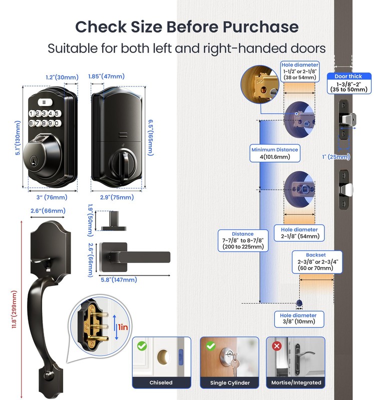 VE012W-H WiFi Smart Front Door Lock Set, Built-in WiFi, App Remote & Voice Co... gallery